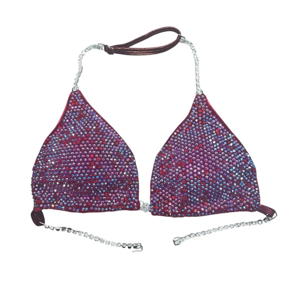 Angel Competition Diamond Pro Multicolor Velvet Red Bikini Set NPC/IFBB - Picture 2 of 7